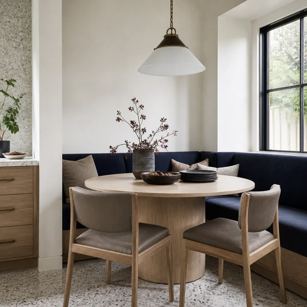 A dining nook with a built-in banquette